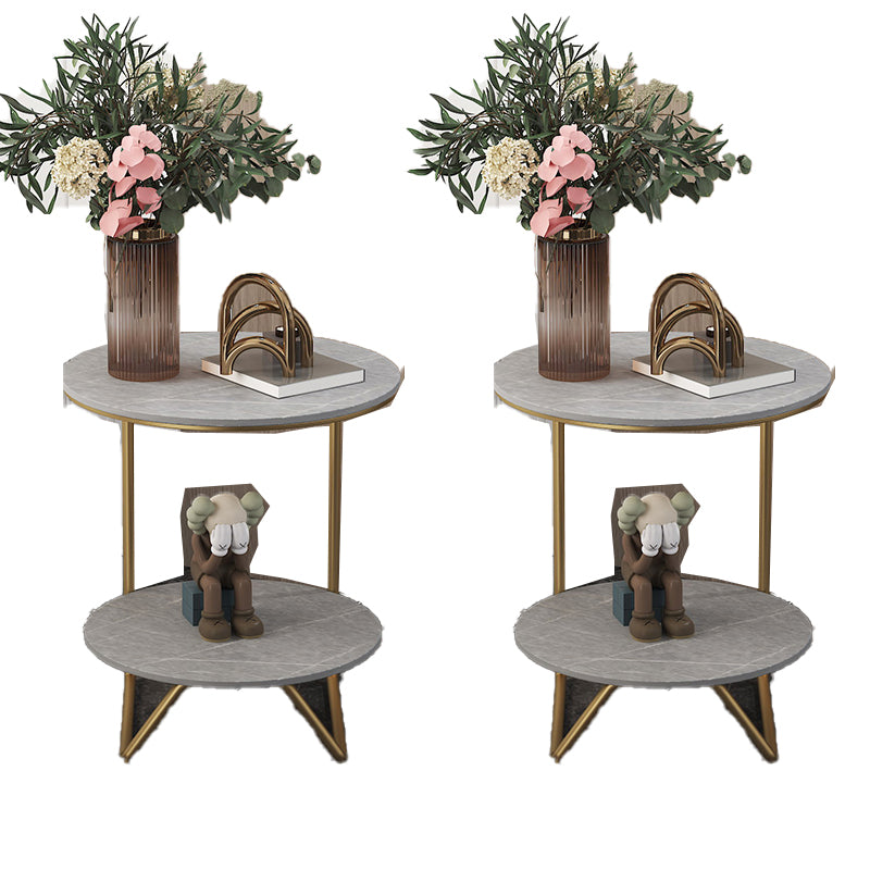 Modern Metal C Side Table Round Slate Side End Table with Shelf
