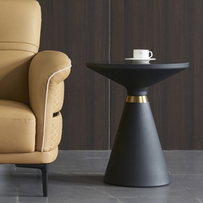 Dia 19.69" Round Black Glass Top End Table Modern Cone Shape Side Table