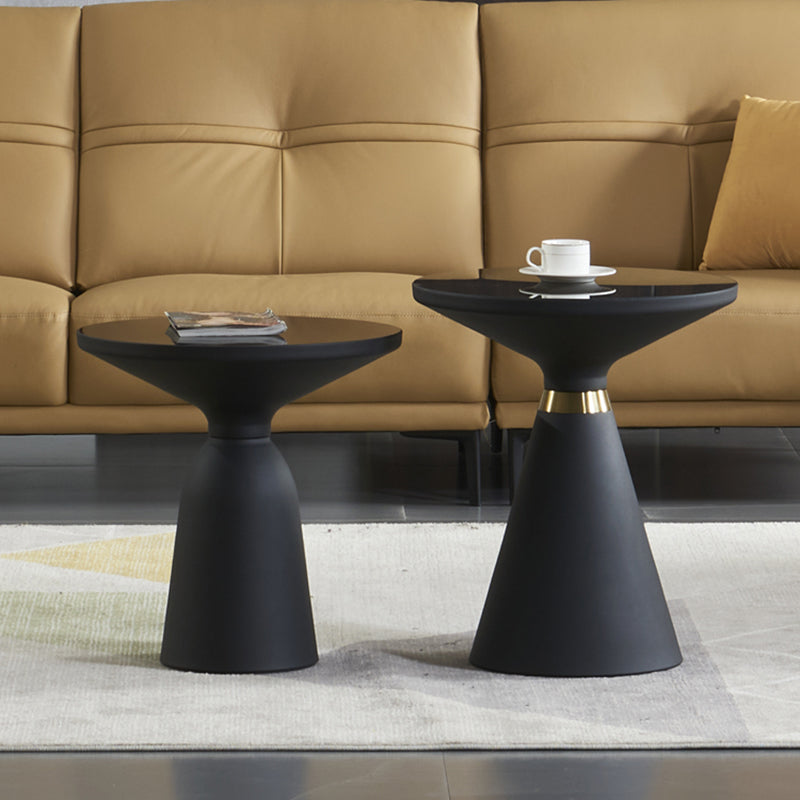 Dia 19.69" Round Black Glass Top End Table Modern Cone Shape Side Table