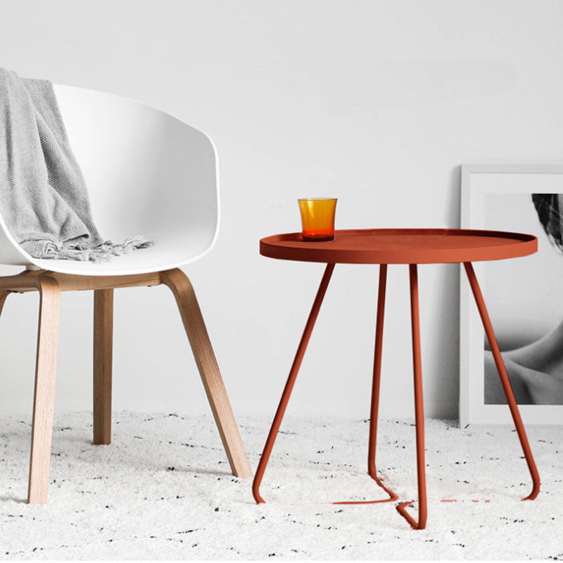 Mid-Century Metal Round Tray Top Side Table Iron Sled End Table