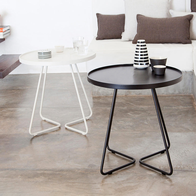 Mid-Century Metal Round Tray Top Side Table Iron Sled End Table