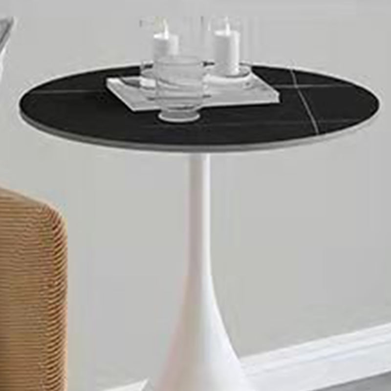 Modern Round Stone Pedestal Sofa Side Accent Table - Dia 12.6-In