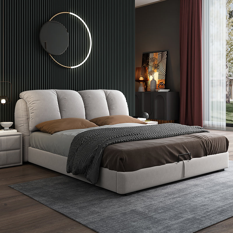 Scandinavian Wood Panel Bed with Faux Leather Rectangular Headboard