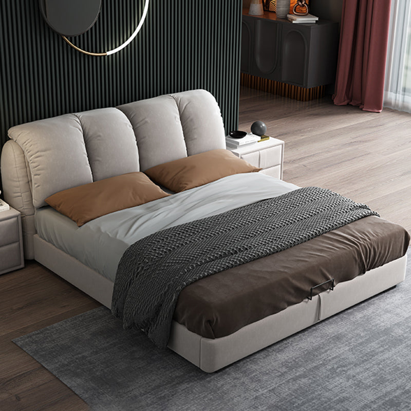 Scandinavian Wood Panel Bed with Faux Leather Rectangular Headboard