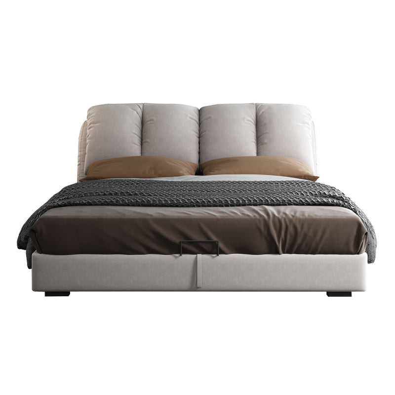 Scandinavian Wood Panel Bed with Faux Leather Rectangular Headboard