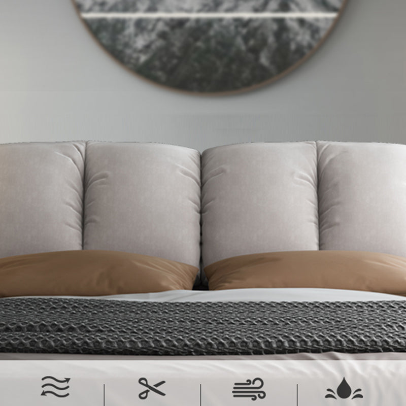 Scandinavian Wood Panel Bed with Faux Leather Rectangular Headboard