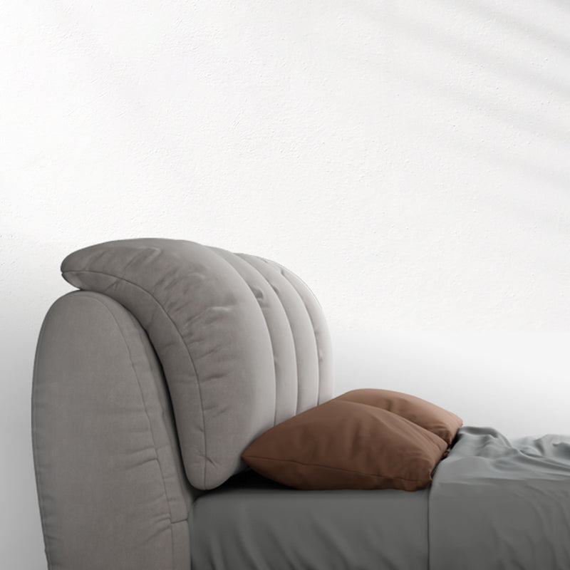 Scandinavian Wood Panel Bed with Faux Leather Rectangular Headboard