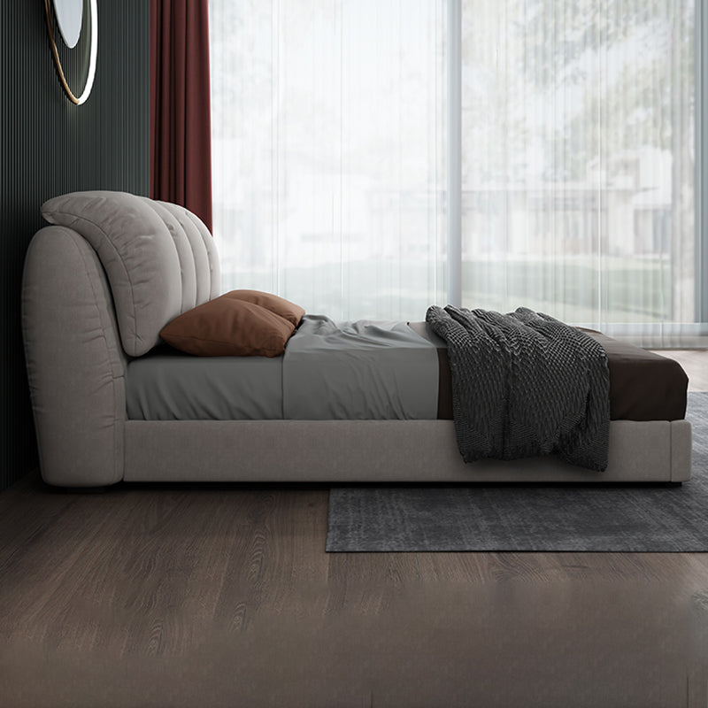 Scandinavian Wood Panel Bed with Faux Leather Rectangular Headboard