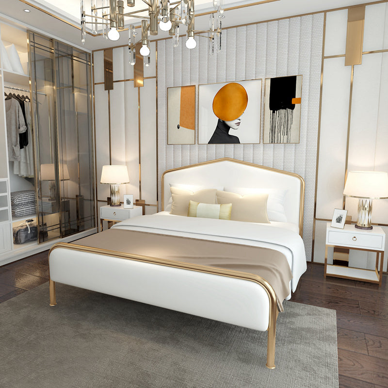Upholstered Standard Bed with Headboard Low Profile Metal Bed