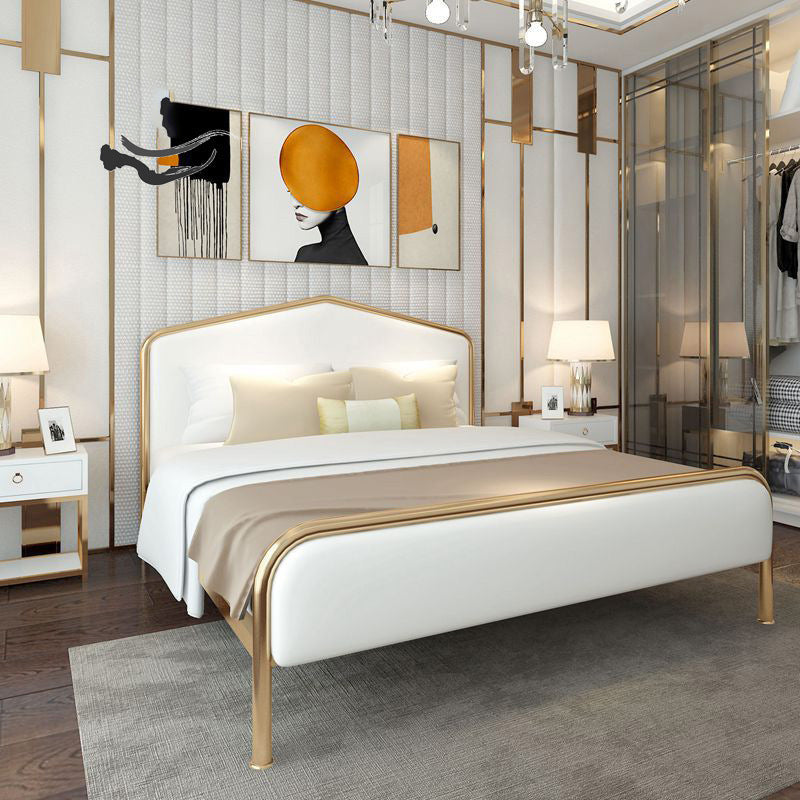 Upholstered Standard Bed with Headboard Low Profile Metal Bed