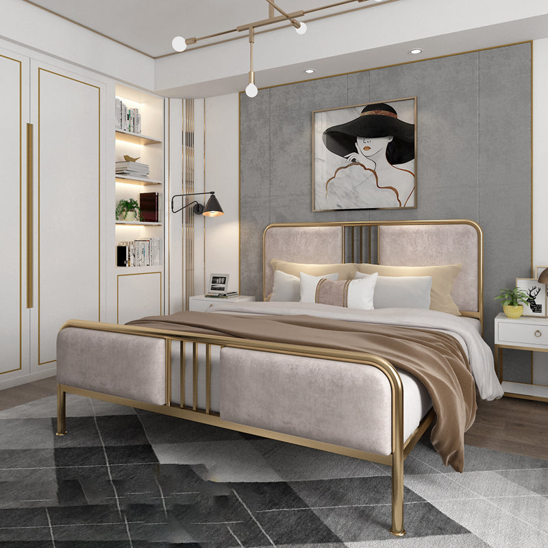 Upholstered Metal Bed with Headboard Low Profile Bed with Metal Legs