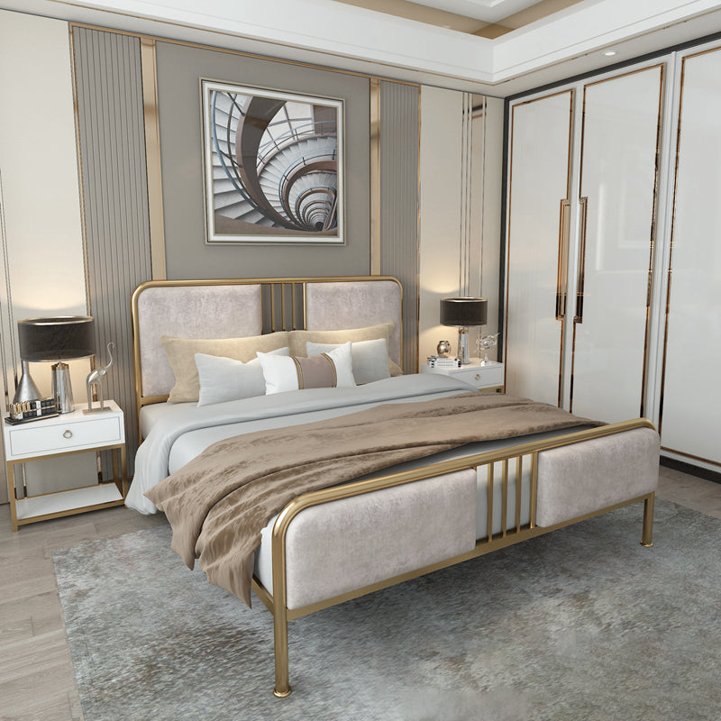 Upholstered Metal Bed with Headboard Low Profile Bed with Metal Legs