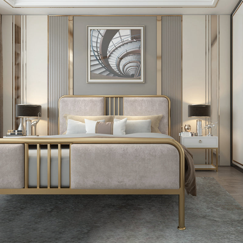 Upholstered Metal Bed with Headboard Low Profile Bed with Metal Legs