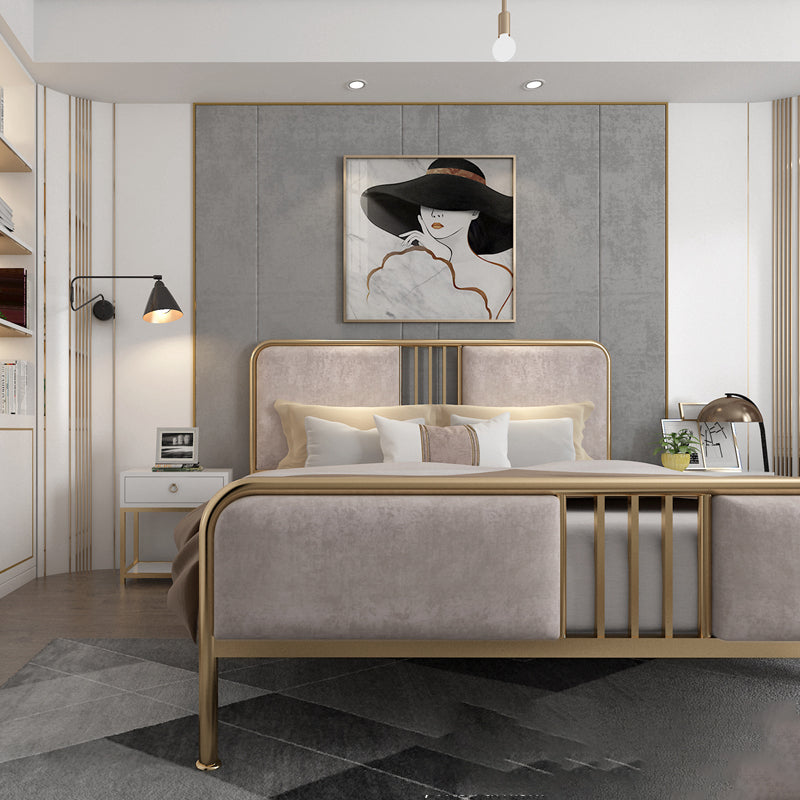 Upholstered Metal Bed with Headboard Low Profile Bed with Metal Legs
