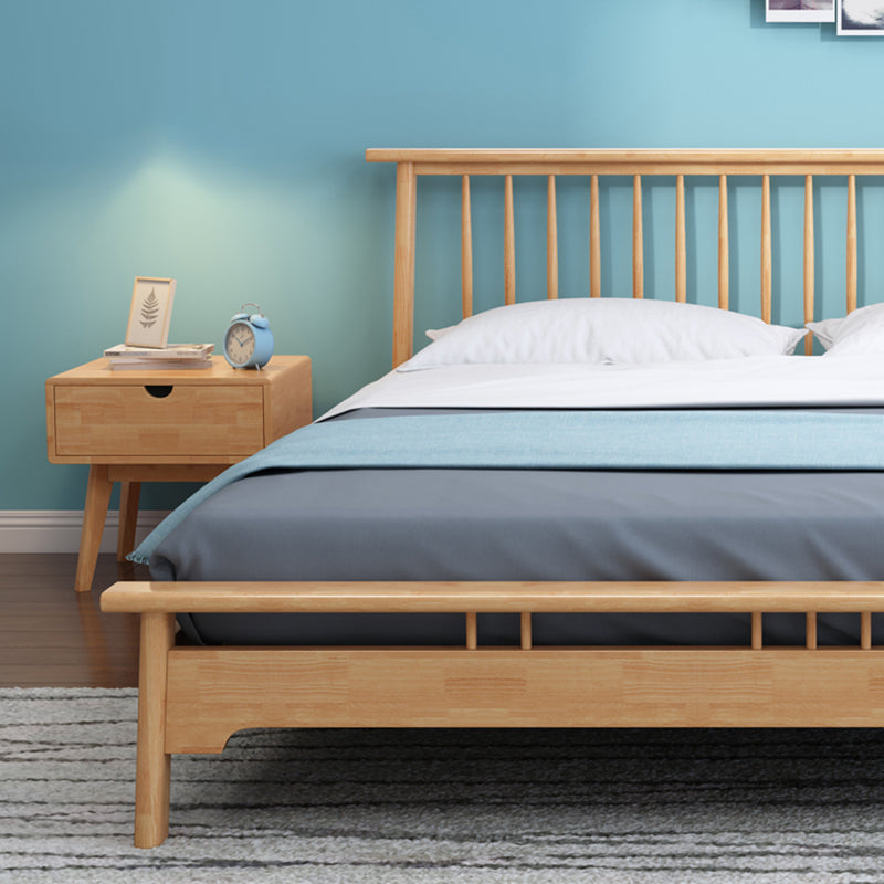 Scandinavian Wooden Slat Bed with Rectangular Spindle Headboard