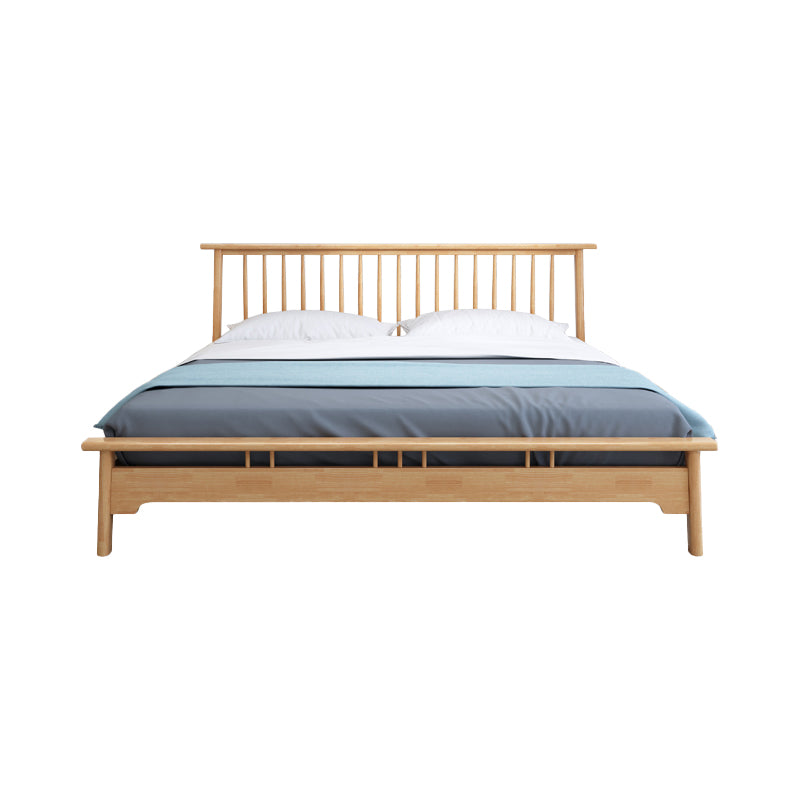 Scandinavian Wooden Slat Bed with Rectangular Spindle Headboard