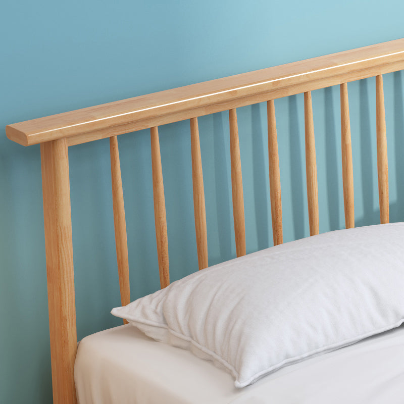 Scandinavian Wooden Slat Bed with Rectangular Spindle Headboard
