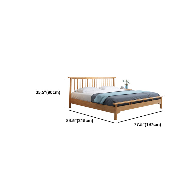 Scandinavian Wooden Slat Bed with Rectangular Spindle Headboard