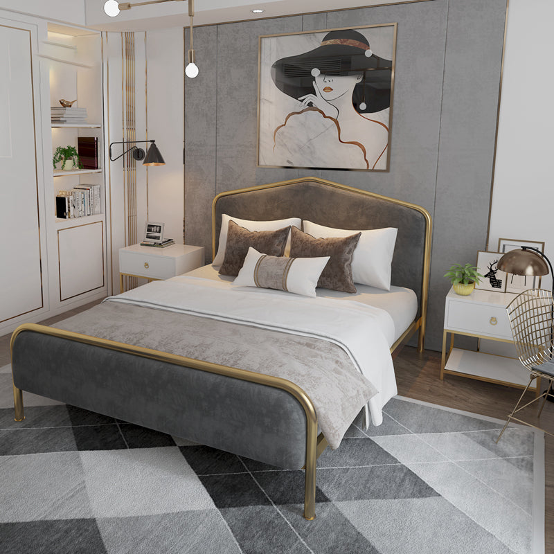 Metal Upholstered Bed with Camelback Headboard Low Profile Bed