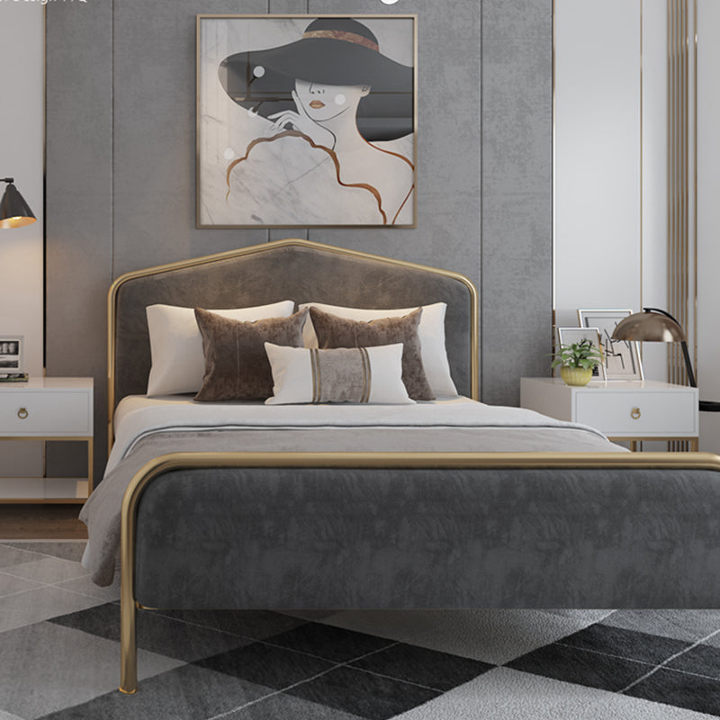 Metal Upholstered Bed with Camelback Headboard Low Profile Bed