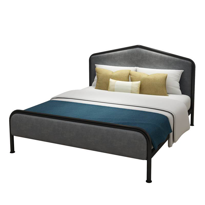 Metal Upholstered Bed with Camelback Headboard Low Profile Bed