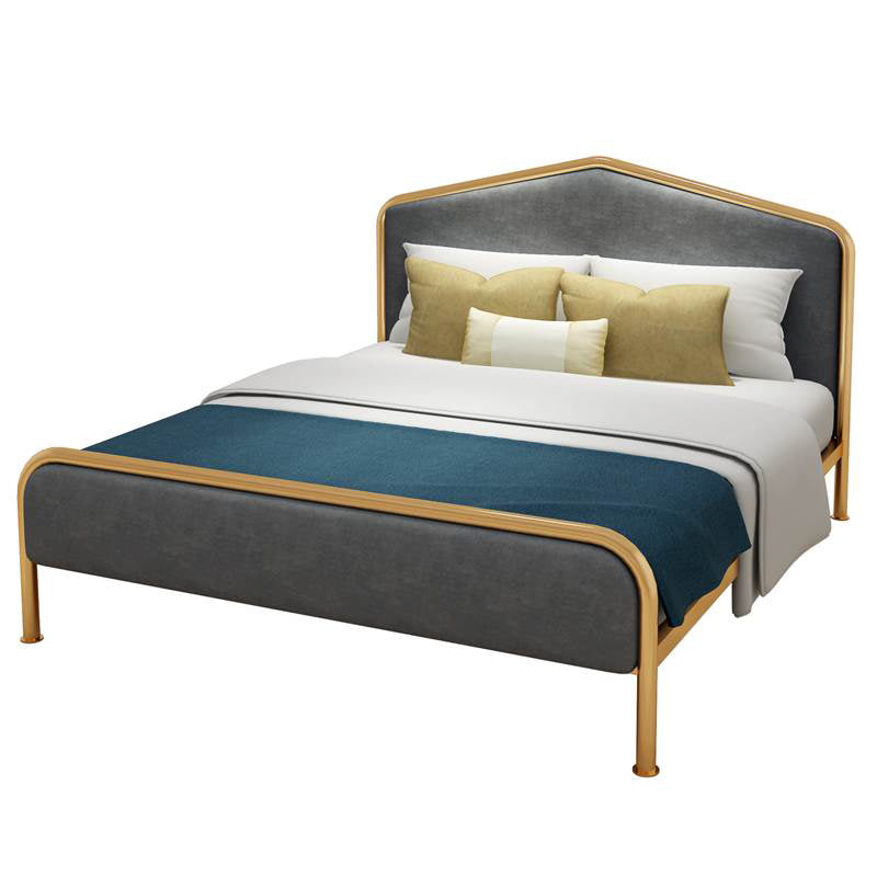 Metal Upholstered Bed with Camelback Headboard Low Profile Bed