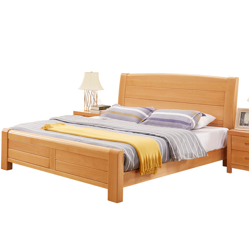 Scandinavian Beech Wood Bed with Legs and Sleigh Headboard in Natural