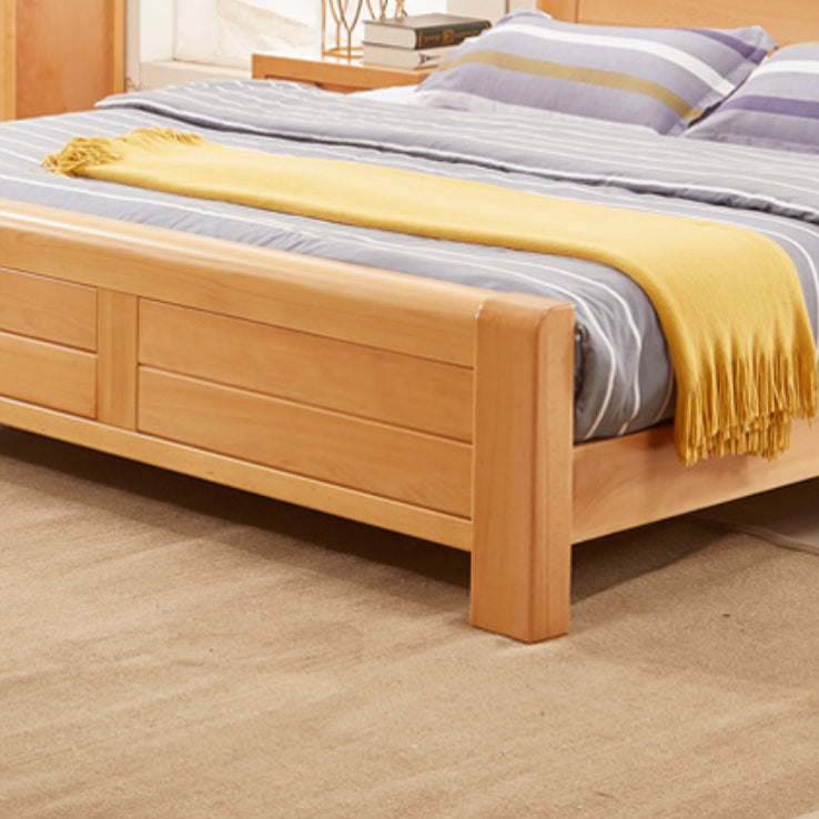 Scandinavian Beech Wood Bed with Legs and Sleigh Headboard in Natural