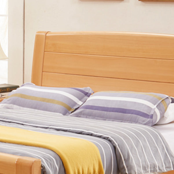 Scandinavian Beech Wood Bed with Legs and Sleigh Headboard in Natural