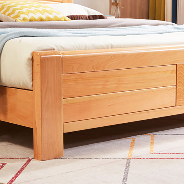Scandinavian Beech Wood Bed with Legs and Sleigh Headboard in Natural