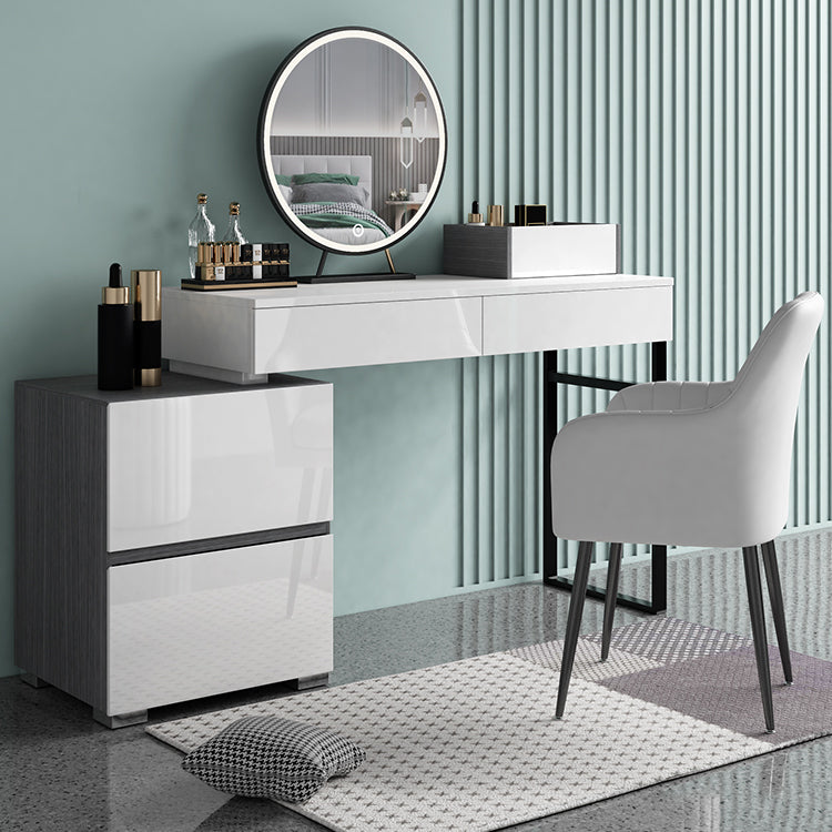 Modern 4 Drawers Vanity Dressing Table 28.94" H White Dresser with Stool