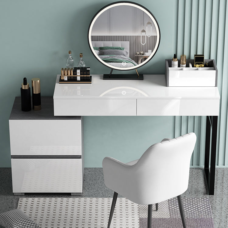 Modern 4 Drawers Vanity Dressing Table 28.94" H White Dresser with Stool