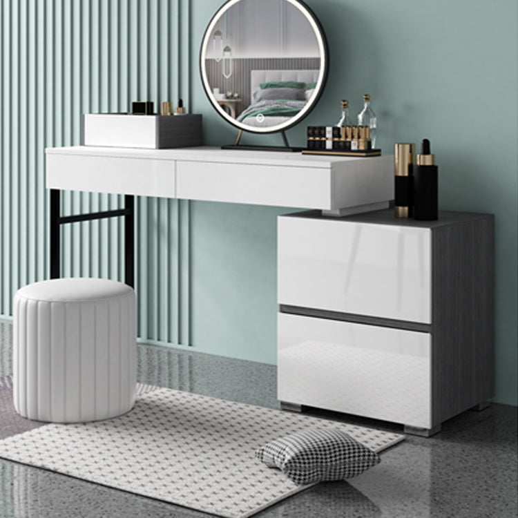 Modern 4 Drawers Vanity Dressing Table 28.94" H White Dresser with Stool
