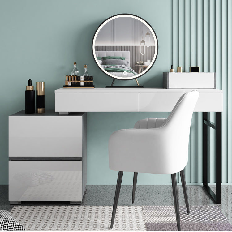 Modern 4 Drawers Vanity Dressing Table 28.94" H White Dresser with Stool