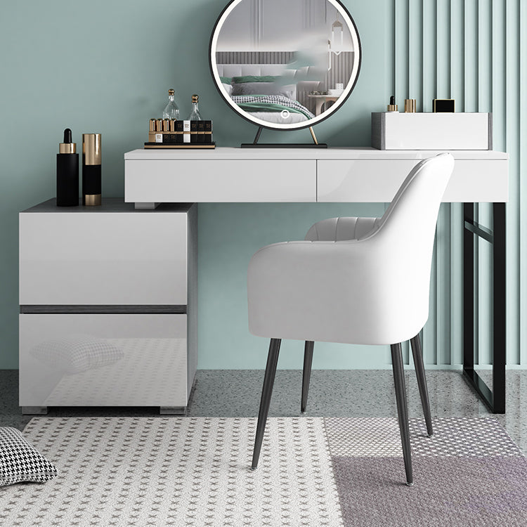 Modern 4 Drawers Vanity Dressing Table 28.94" H White Dresser with Stool