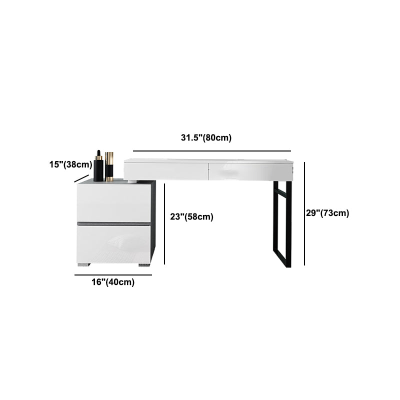 Modern 4 Drawers Vanity Dressing Table 28.94" H White Dresser with Stool