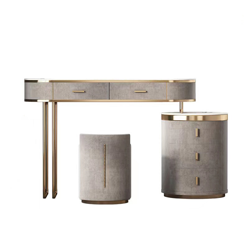 Glam Wood Vanity Dressing Table Gray Vanity Makeup Table Set with Drawer