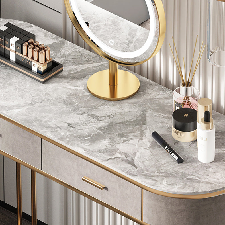 Glam Wood Vanity Dressing Table Gray Vanity Makeup Table Set with Drawer