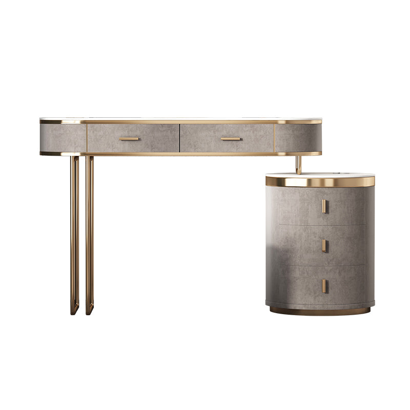 Glam Wood Vanity Dressing Table Gray Vanity Makeup Table Set with Drawer