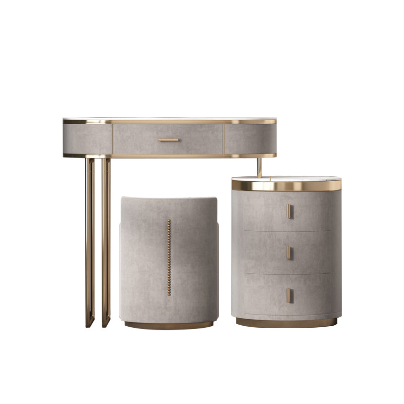 Glam Wood Vanity Dressing Table Gray Vanity Makeup Table Set with Drawer