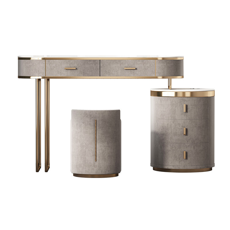 Glam Wood Vanity Dressing Table Gray Vanity Makeup Table Set with Drawer