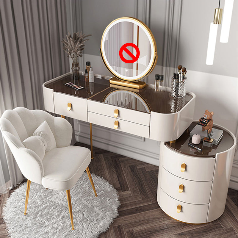 Contemporary Wood Vanity Dressing Table Set Glass/Slate Top Makeup Counter