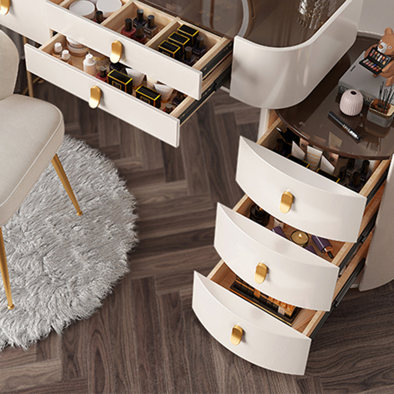 Contemporary Wood Vanity Dressing Table Set Glass/Slate Top Makeup Counter