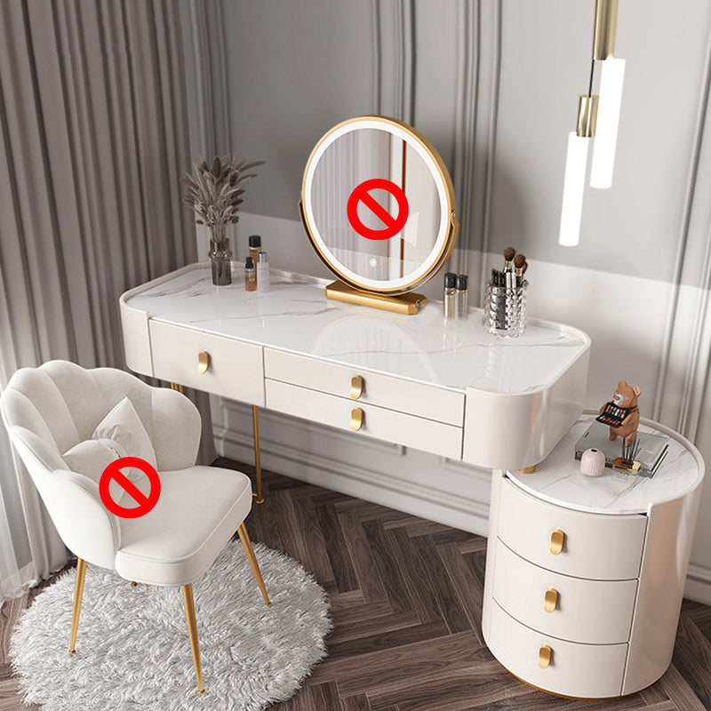 Contemporary Wood Vanity Dressing Table Set Glass/Slate Top Makeup Counter