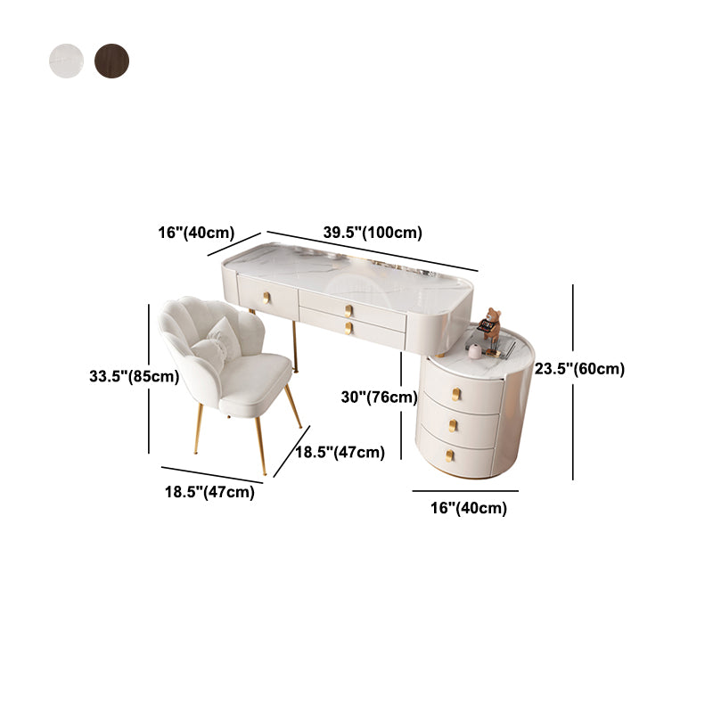 Contemporary Wood Vanity Dressing Table Set Glass/Slate Top Makeup Counter