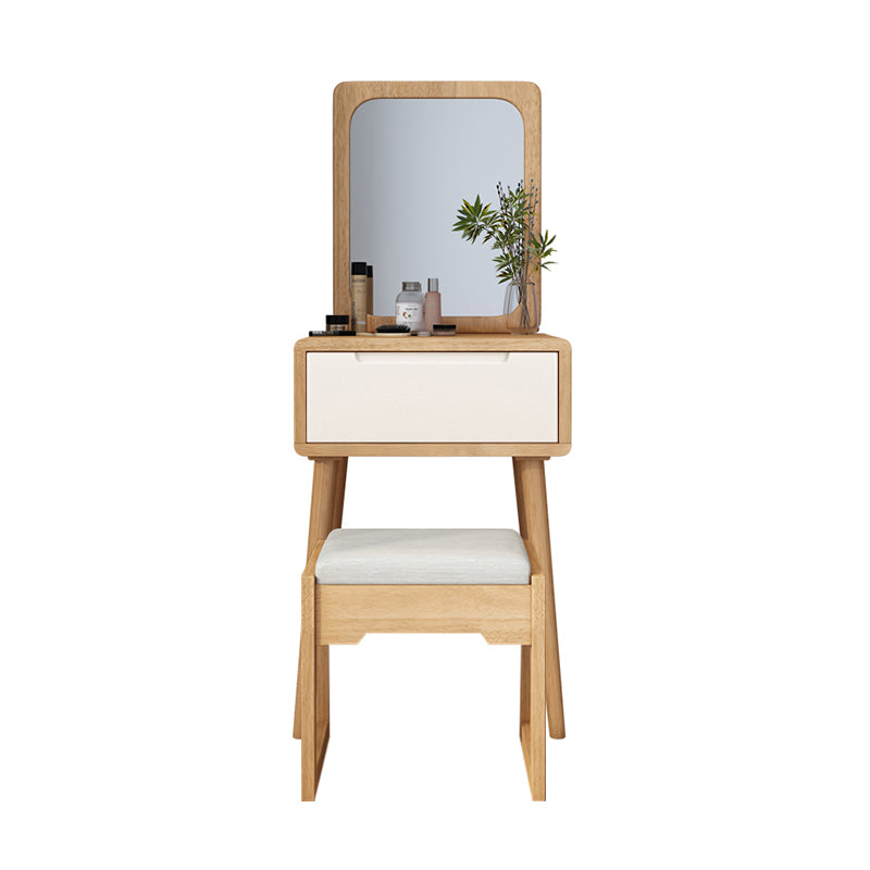 Scandinavian Makeup Vanity Desk Table in White and Brown for Bedroom