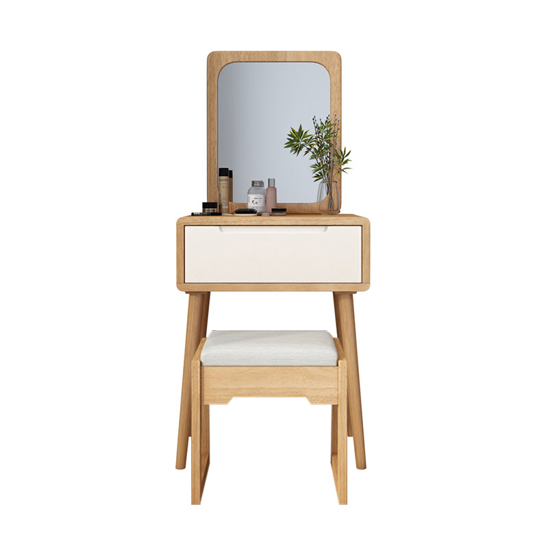 Scandinavian Makeup Vanity Desk Table in White and Brown for Bedroom