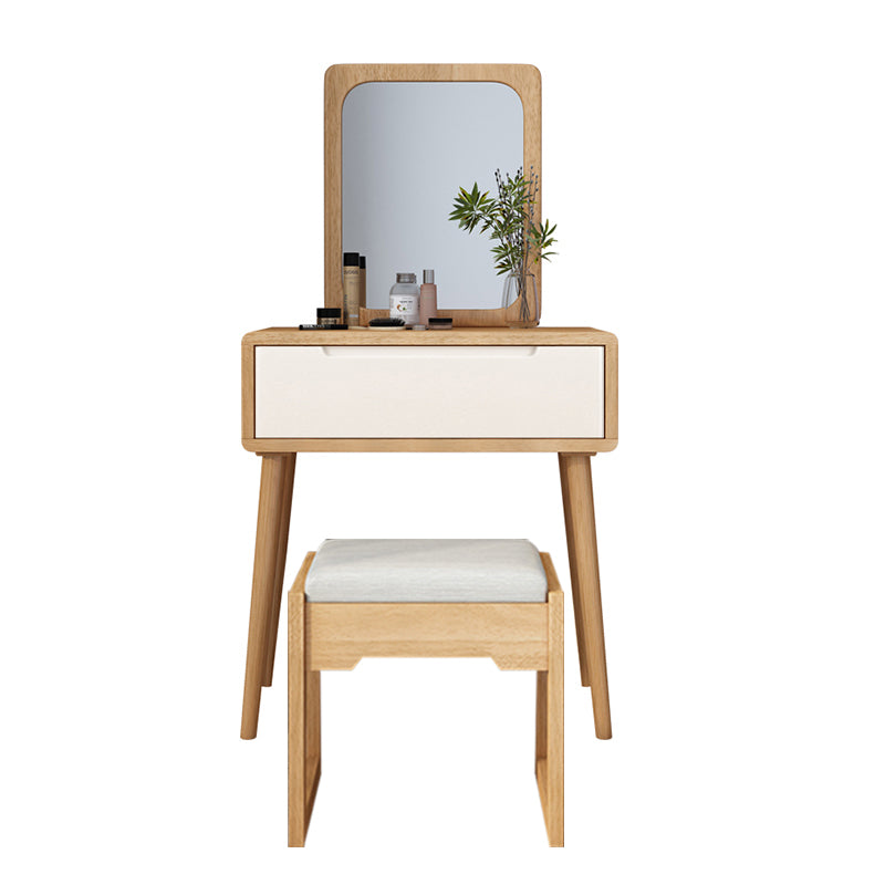 Scandinavian Makeup Vanity Desk Table in White and Brown for Bedroom
