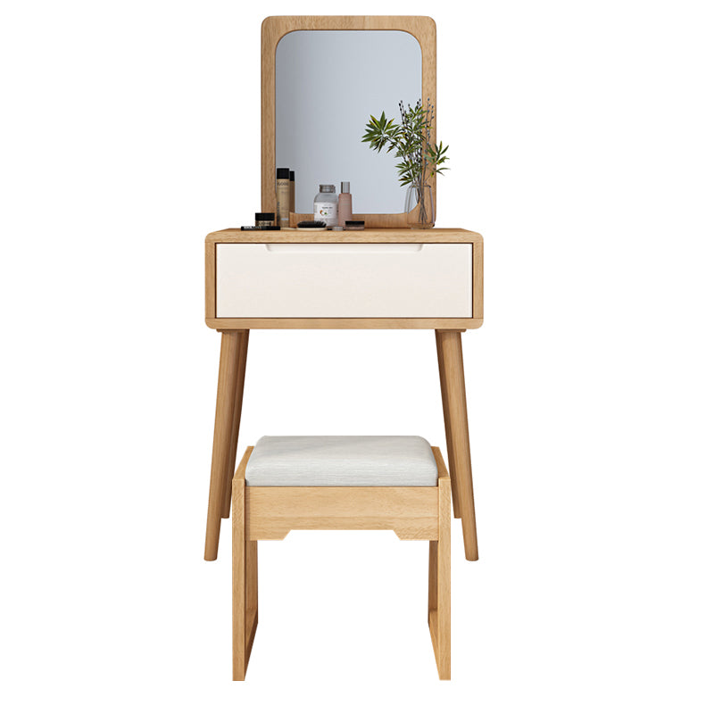 Scandinavian Makeup Vanity Desk Table in White and Brown for Bedroom