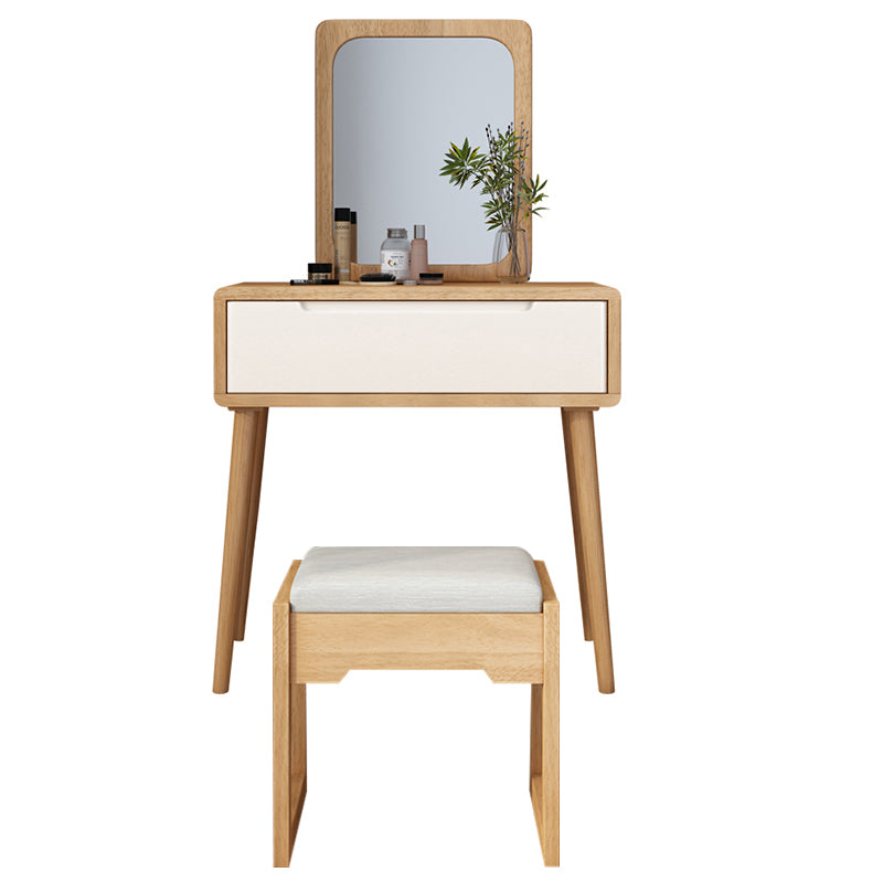 Scandinavian Makeup Vanity Desk Table in White and Brown for Bedroom